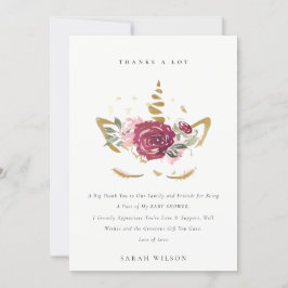 Söt Rosa Falskt Guld Blommig Enhörning Baby Shower Tack Kort