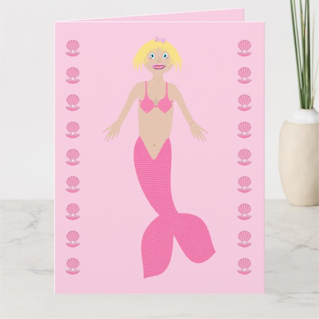 Söt Rosa Fantasy Sjöjungfru Anpassningsbar Födelse Kort (Framsida)