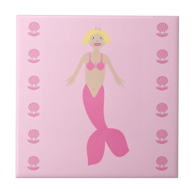 Söt Rosa Fantasy Sjöjungfru Kakelplatta (Framsidan)