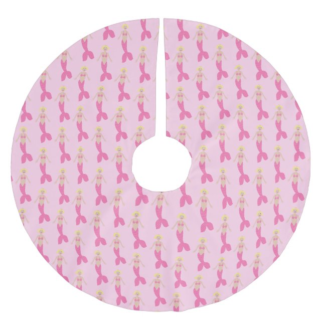 Söt Rosa Fantasy Sjöjungfru Patterned Julgransmatta Borstad Polyester (Framsidan)