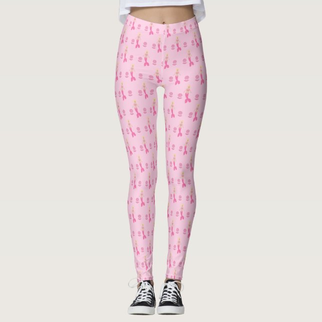 Söt Rosa Fantasy Sjöjungfru Patterned Leggings (Framsida)