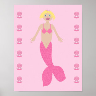 Söt Rosa Fantasy Sjöjungfru Poster