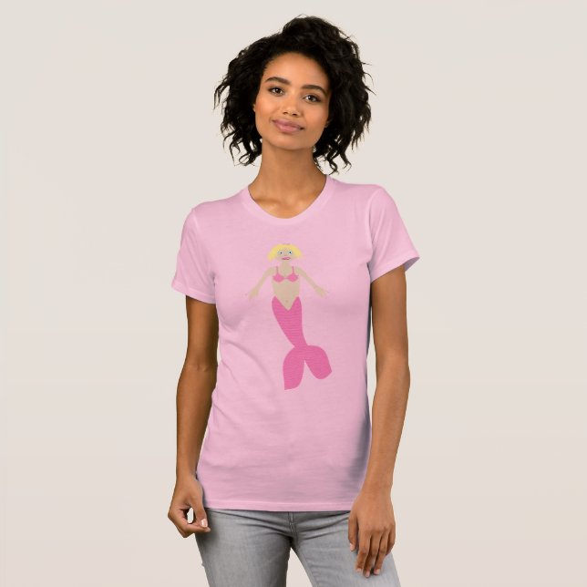 Söt Rosa Fantasy Sjöjungfru T Shirt (Hel framsida)