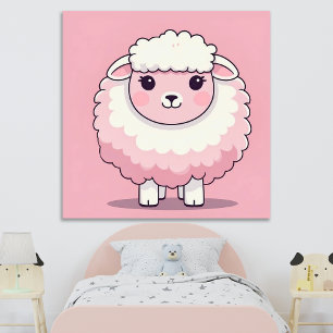 Söt Rosa Får Barnkammar Väggkonst Poster