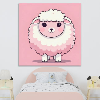 Söt Rosa Får Barnkammar Väggkonst Poster