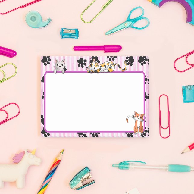 Söt Rosa färg med tassar söta kattungar på 4 tum x Post-it Block (Skapare uppladdad)