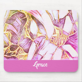 Söt Rosa Färg och Faux Guld Blommigt Monogram Musmatta