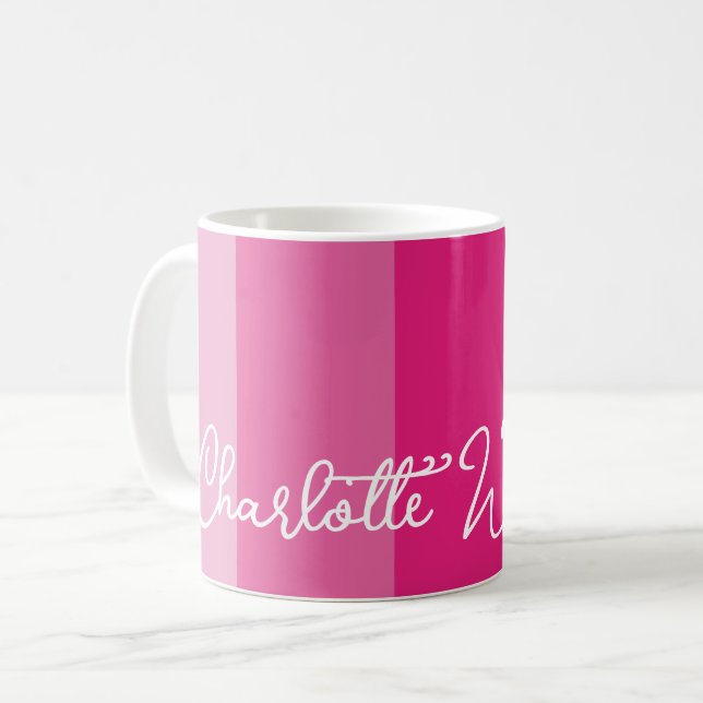 SÖT ROSA FÄRG PALETTE LODRÄT RAND MÖNSTER KAFFEMUGG (Framsida vänster)