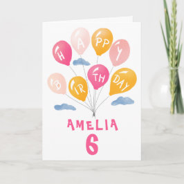 Söt Rosa Färgglad Ballonger Flickor Födelsedags Ko Kort