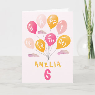 Söt Rosa Färgglad Ballonger Flickor Födelsedagskor Kort
