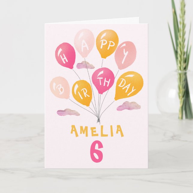 Söt Rosa Färgglad Ballonger Flickor Födelsedagskor Kort (Framsida)