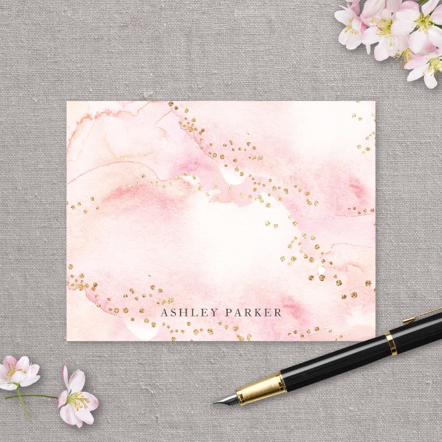 Söt Rosa Faux Guld Glitter Personal Stationery Tack Kort (Skapare uppladdad)