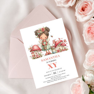 Söt Rosa Fe 7-års Födelsedags Blommig Fest Inbjuda Inbjudningar