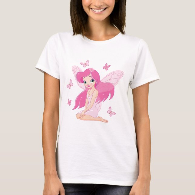 Söt rosa fe och magiska fjärilar t shirt (Framsida)
