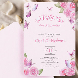 Söt Rosa Fjäril Bebis Baby Shower Inbjudan