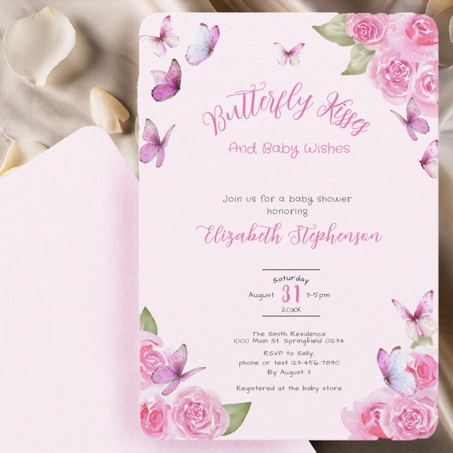 Söt Rosa Fjäril Bebis Baby Shower Inbjudan (Skapare uppladdad)