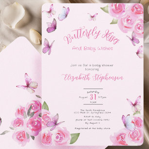 Söt Rosa Fjäril Bebis Shower Inbjudan