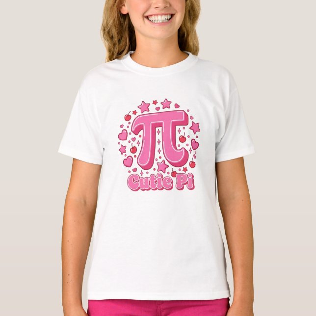 Söt Rosa Fjäril "Cutie Pi" Matematik Puns Tjej- T Shirt (Framsida)