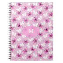Söt Rosa Fjäril Kawaii Spiral Anteckningsbok