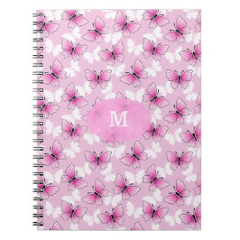 Söt Rosa Fjäril Kawaii Spiral Anteckningsbok