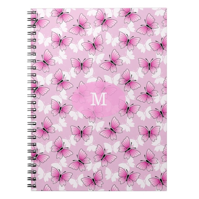 Söt Rosa Fjäril Kawaii Spiral Anteckningsbok (Framsidan)