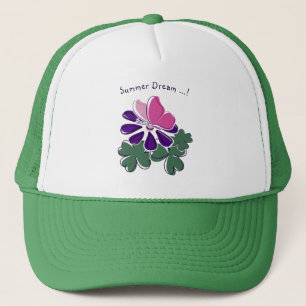 Söt Rosa Fjäril Lila Blomma Doodle Sommar Keps