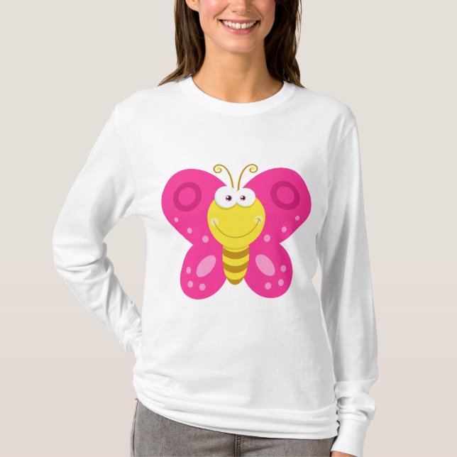 Söt Rosa Fjäril T Shirt (Framsida)