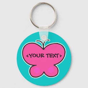 Söt rosa-fjäril,<YOUR TEXT> Nyckelring