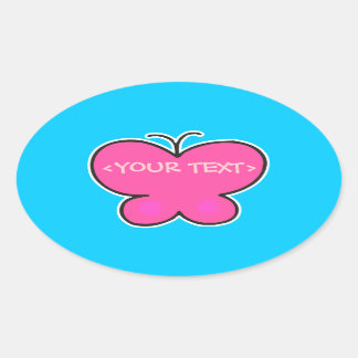 söt rosa fjäril, <YOUR TEXT>, () Ovalt Klistermärke