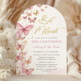 Söt Rosa Fjärilar Bat Mitzvah 13-årsdag Båge Inbjudningar
