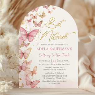 Söt Rosa Fjärilar Bat Mitzvah 13-årsdag Båge Inbjudningar