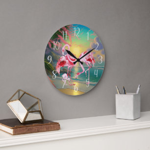 Söt rosa flamingo älskare strand stor klocka