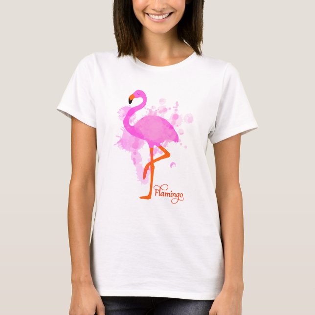 Söt Rosa Flamingo Artistic Paint Splatter T Shirt (Framsida)