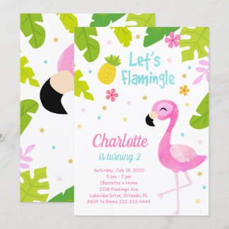 Söt Rosa Flamingo Birthday Inbjudan