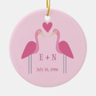 Söt Rosa Flamingo Cute Bröllop Årsdag Gift Julgransprydnad Keramik