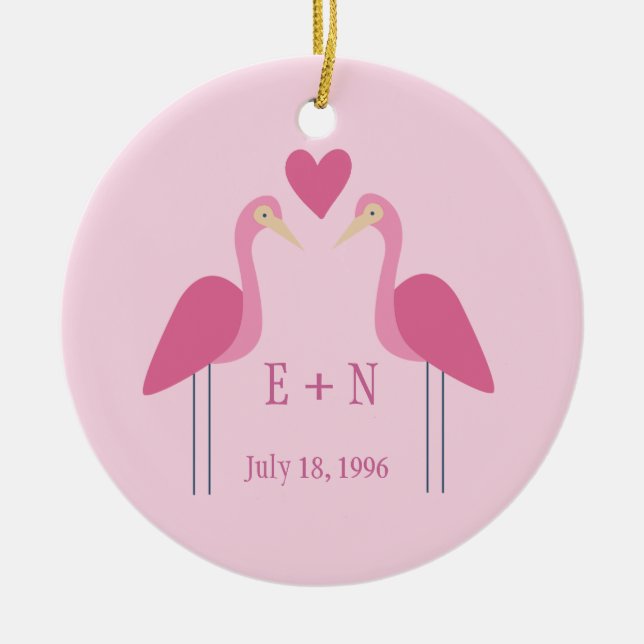 Söt Rosa Flamingo Cute Bröllop Årsdag Gift Julgransprydnad Keramik (Framsidan)