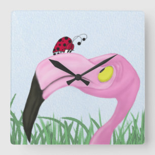 Söt Rosa Flamingo Fyrkantig Klocka