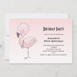 Söt Rosa Flamingo Illustration Födelsedag Inbjudningar
