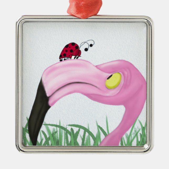 Söt Rosa Flamingo Julgransprydnad Metall (Framsidan)