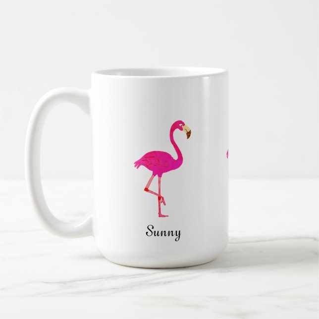 Söt rosa flamingo & kalligrafi kaffemugg (Vänster)