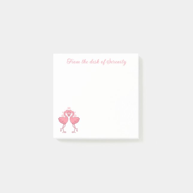 Söt Rosa Flamingo Kärlek Tropisk Hawaiiansk Strand Post-it Block (Framsida)