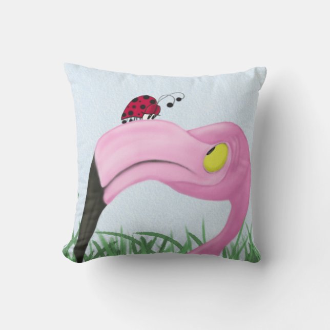 Söt Rosa Flamingo Kudde (Framsida)