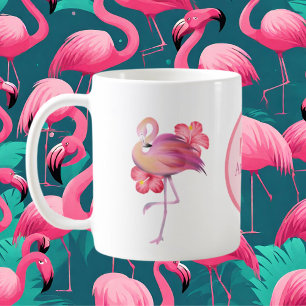 Söt rosa flamingo lägg till monogram kaffe Mugg