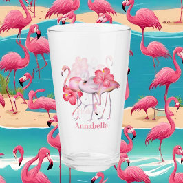 Söt rosa flamingo lägg till strand namn glaskopp
