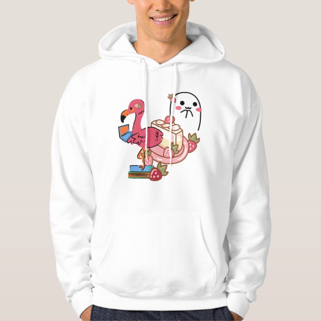 Söt Rosa Flamingo Laptop Ostkaka & Spöke Hoodie (Framsida)