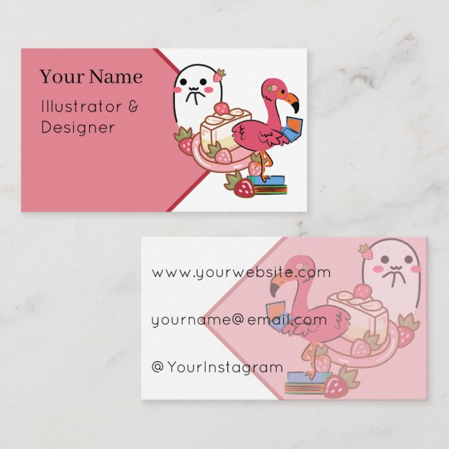Söt Rosa Flamingo Laptop Ostkaka & Spöke Visitkort (Fram/baksida)