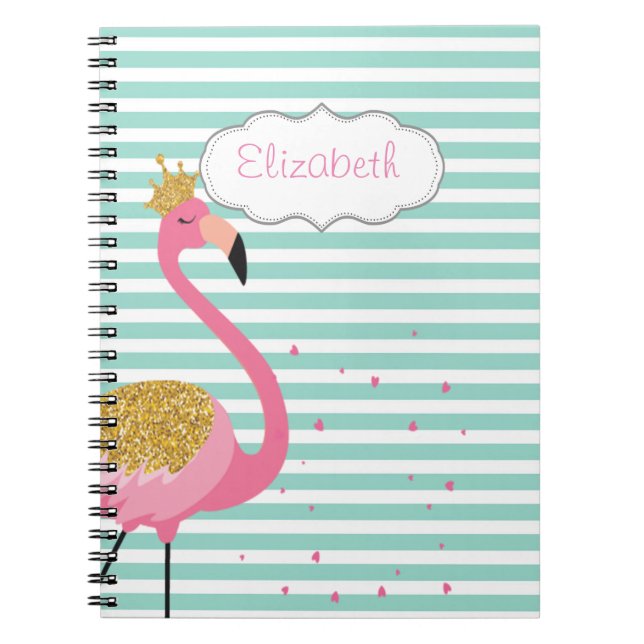 Söt Rosa Flamingo Mintgrön Vit Randig Anteckningsbok (Framsidan)