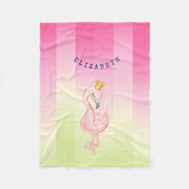 Söt rosa flamingo ombre-randig     fleecefilt (Framsidan)