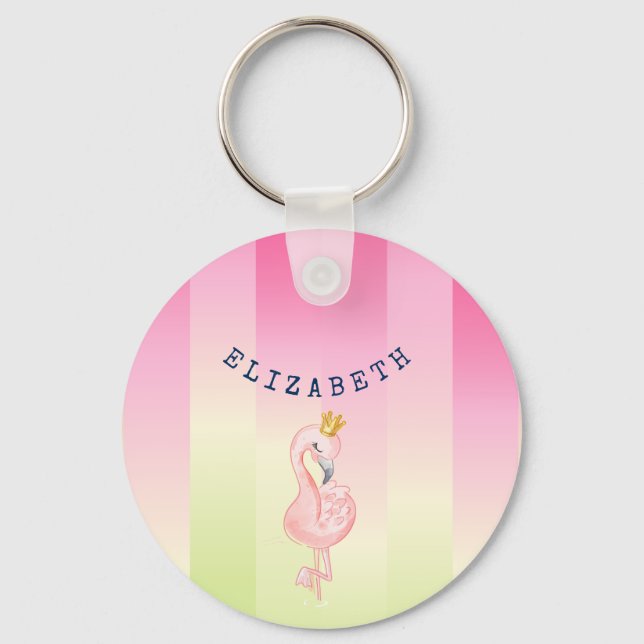 Söt rosa flamingo ombre-randig   nyckelring (Framsida)
