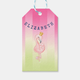 Söt Rosa Flamingo Ombre Randig Presentetikett
